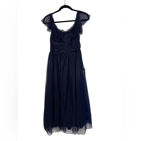NWT Lulus Regal Radiance Navy Blue Tulle Bustier Midi Dress Latge - Picture 6 of 7